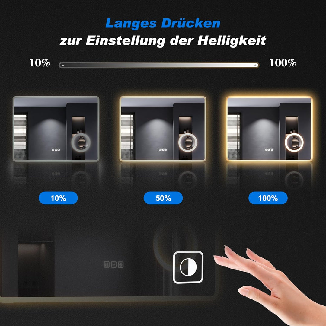 SONNI LED Badspiegel mit Steckdose 120x70 cm, Badezimmerspiegel mit Beleuchtung, Touchschalter, 3 ei