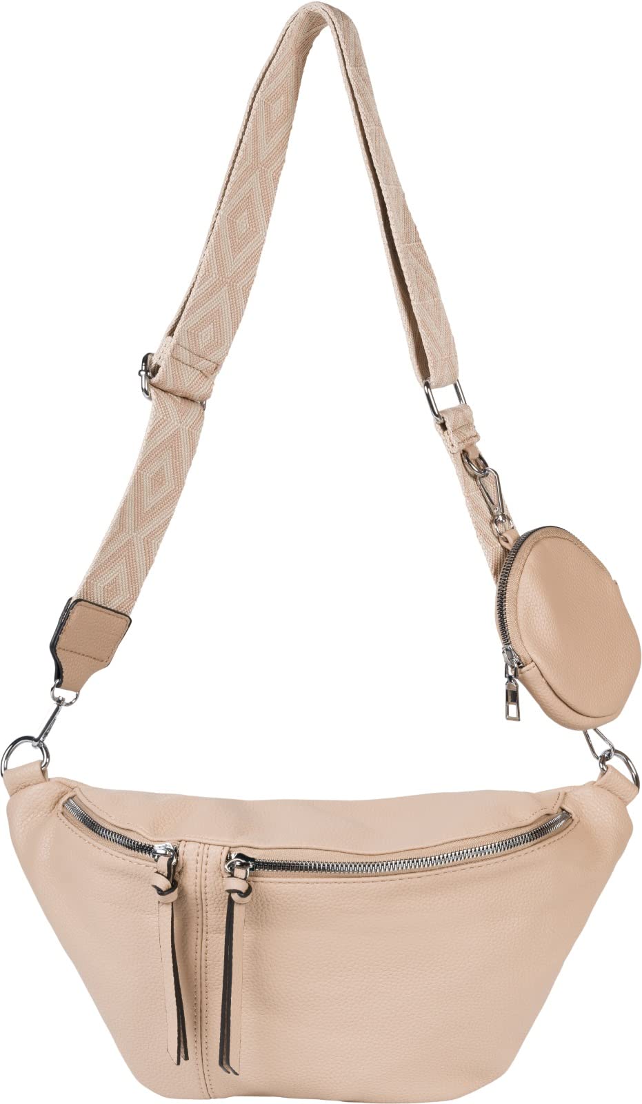 styleBREAKER Damen Halbmond Crossbody Schultertaschen Set 3-Teilig, Schultergurt mit Muster, Schlüss