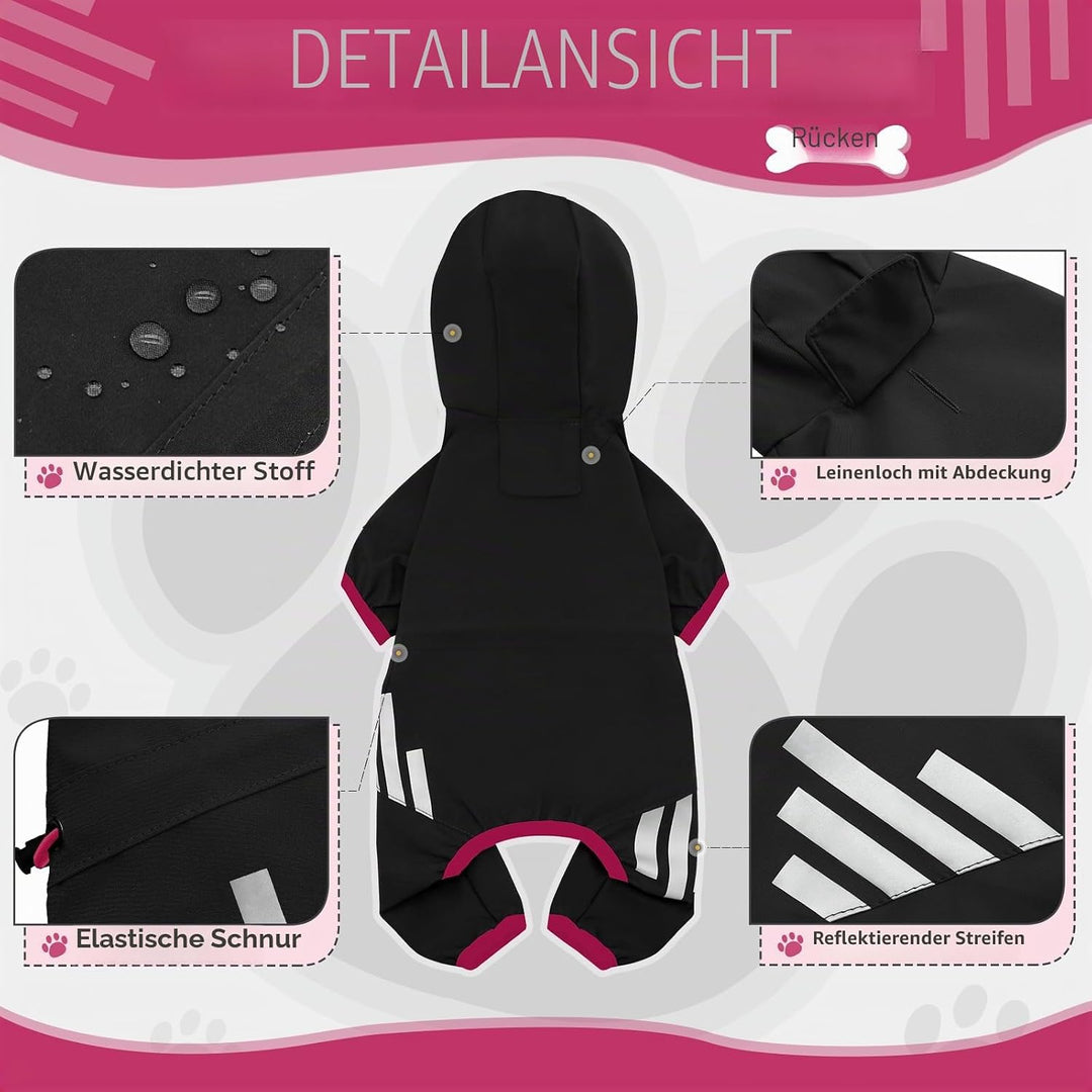 Regenmantel für Hunde Mit Kapuze, Wasserdichte Regenjacke Mit Leinenloch, Reflektierender Riemen für