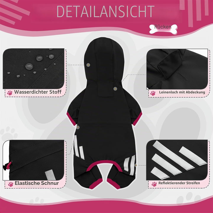 Regenmantel für Hunde Mit Kapuze, wasserdichte Regenjacke Mit Leinenloch, Reflektierender Riemen für