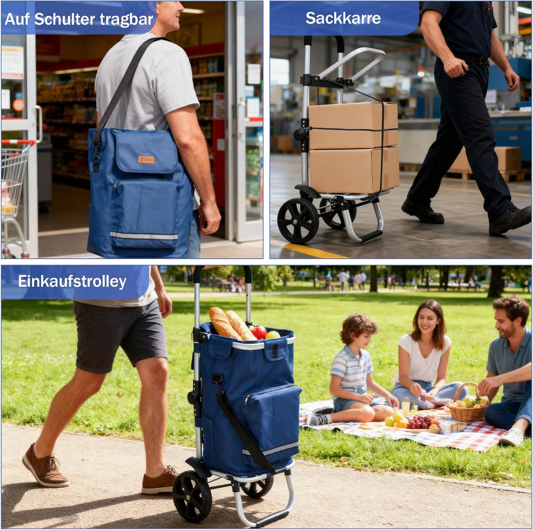Sekey XXL Einkaufstrolley – Klappbarer, Kompakter Trolley aus leichtem Aluminium mit Höhenverstellba