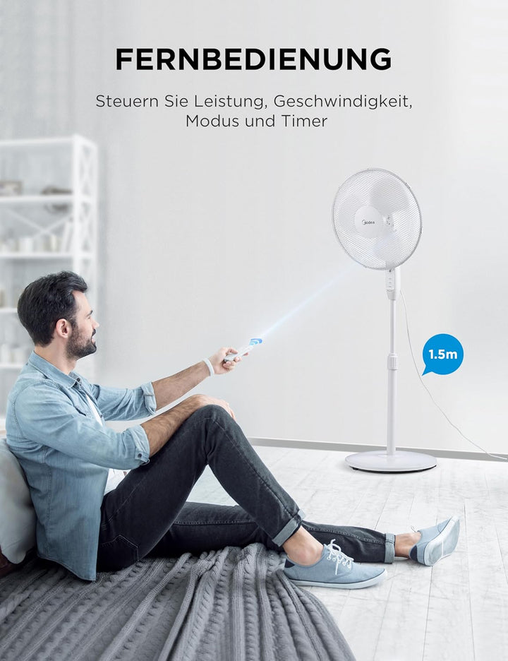 Midea FS40-16JRA Standventilator, Starke Windkraft, Grosses Luftvolumen, 40 W Leistung, Fernbedienun