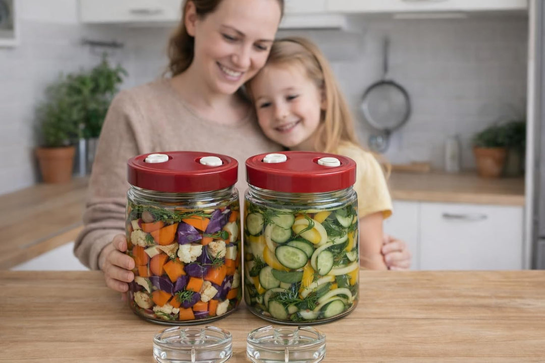 GREEN WISE Fermentierglas Set 2er – je 1,4L mit Gärventil & Deckel – inkl. 2 Fermentiergewichte – Ei