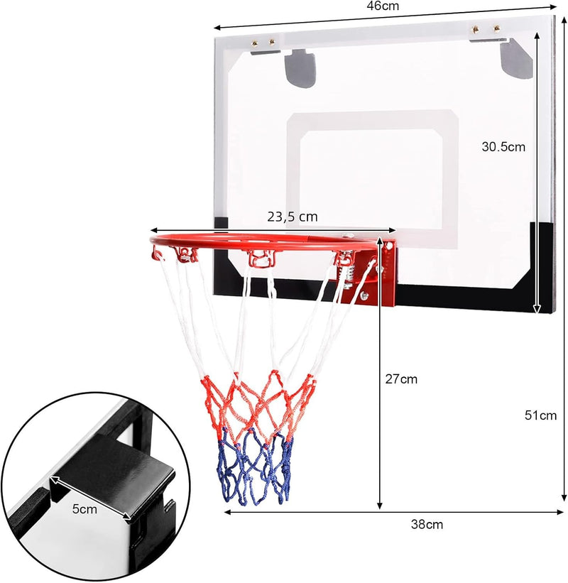 GYMAX Basketballkorb, Mini Basketballkorb mit Netz & Rückwand, Basketballkorb Ball & Pumpe, Basketba