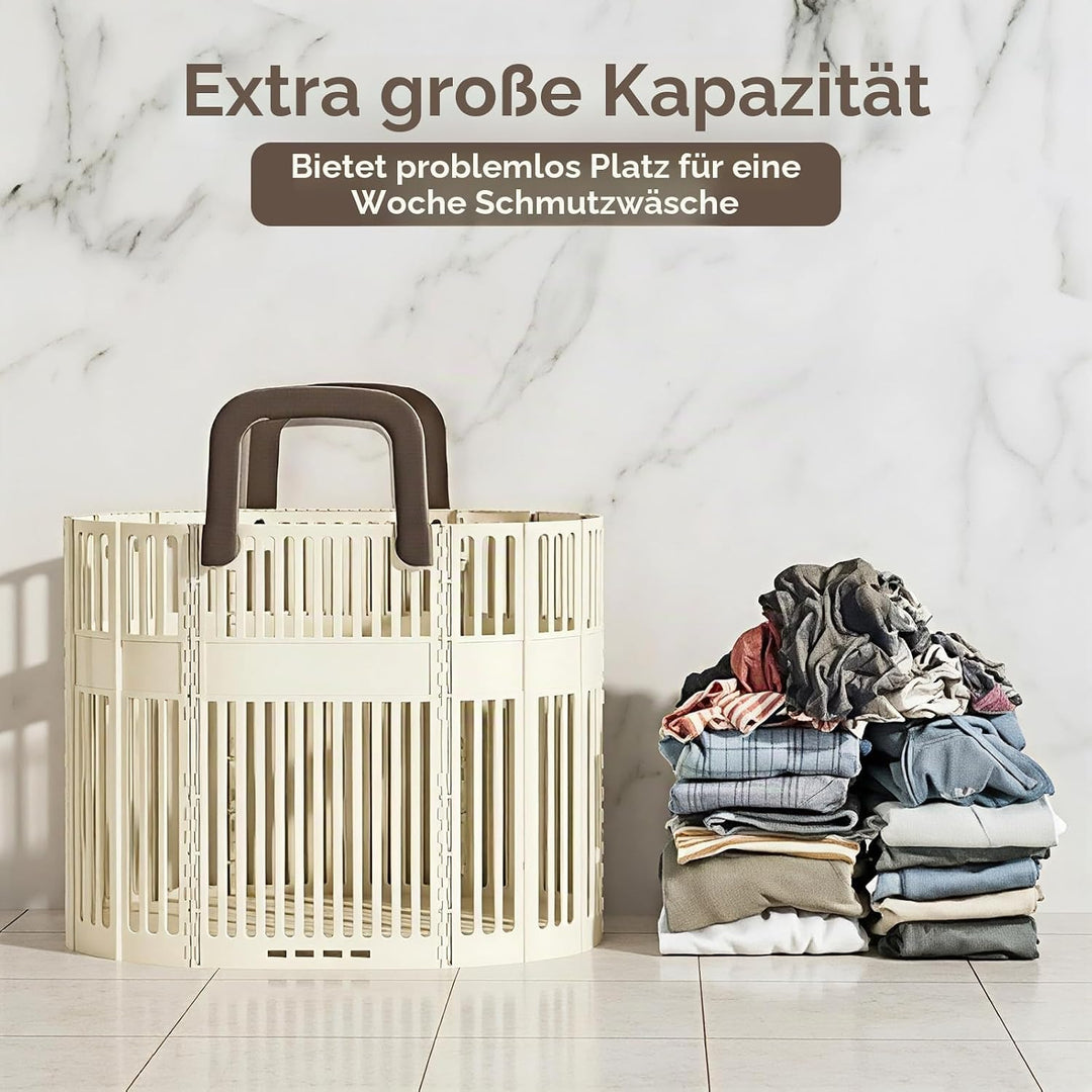 Wäschekorb Faltbar Gross, 43L Wäschesammler mit Henkel, Wäschekörbe Plastik Platzsparend, Collapsibl