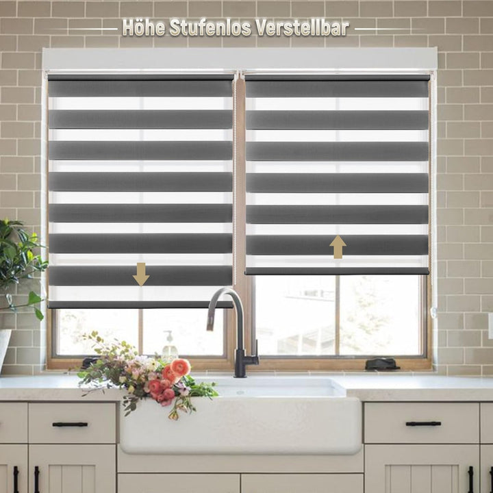 Deswell Doppelrollo Klemmfix ohne Bohren Anthrazit B40 x H120 cm (Stoffbreite 36cm) Rollos für Fenst