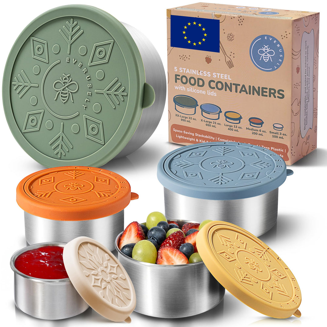 Everusely – Brotdose aus rostfreiem Stahl, auslaufsicher, mit Deckel – 5er-Set, Muted Collection – L