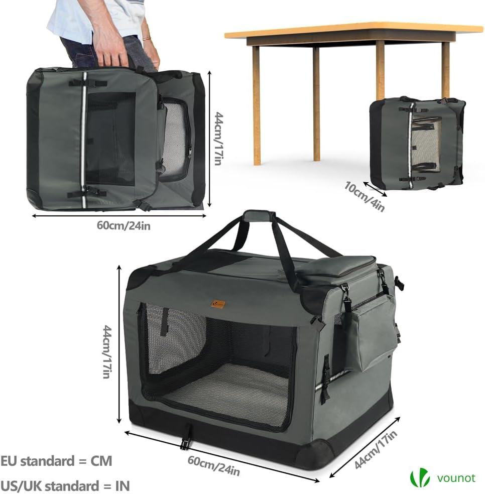 VOUNOT Hundebox faltbar, Transportbox Katze Hunde, Hundetasche, Oxford-Gewebe, Netzstoff, Atmungsakt