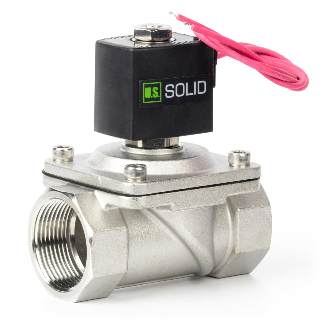 U.S. Solid 1-1/4" Magnetventil - Edelstahl DC 12V mit Viton-Dichtung, stromlos geschlossen, Bleidrah