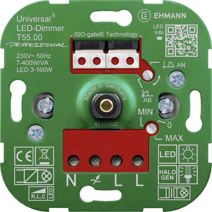 EHMANN 5500x0000 T55.00 Universaldimmer Professional mit ISO-Gate Technologie, Unterputz-Drehdimmer,
