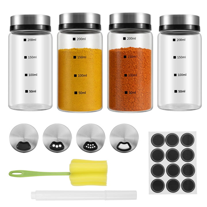 200ml Gewürzgläser mit Streueinsatz, 4 Stück Borosilikatglas Gewürzstreuer mit 4 Gewürzlöchern für K