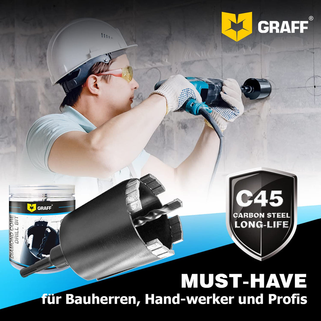 GRAFF Diamant Bohrkrone 82mm Beton Dosensenker Dosenbohrer - Diamant Bohrkronen Set für Mauerwerk Zi