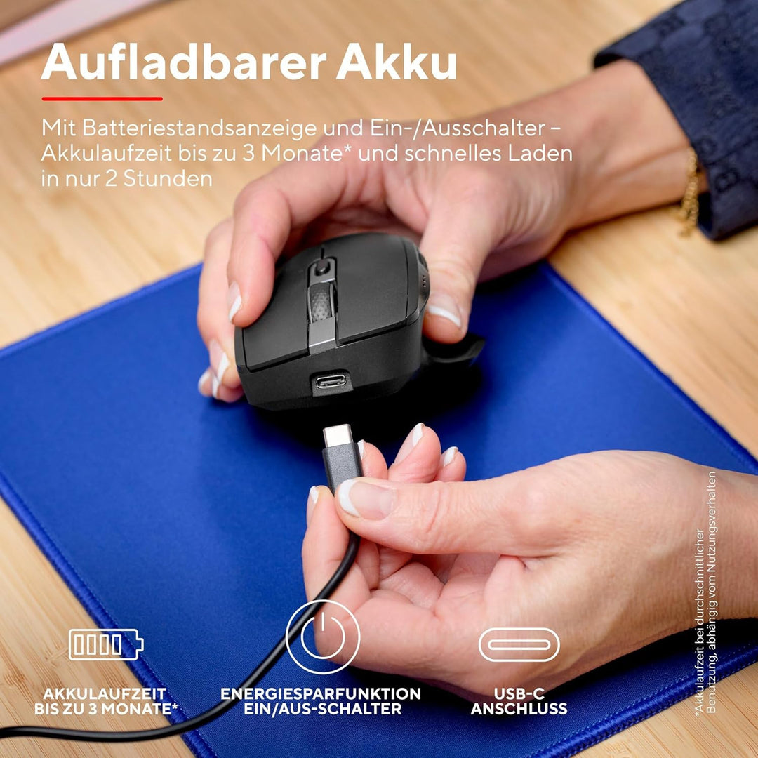 Trust Ozaa+ Kabellose Maus Bluetooth + 2.4GHz, Programmierbare Mehrgeräte Funkmaus, Seitliches Mausr
