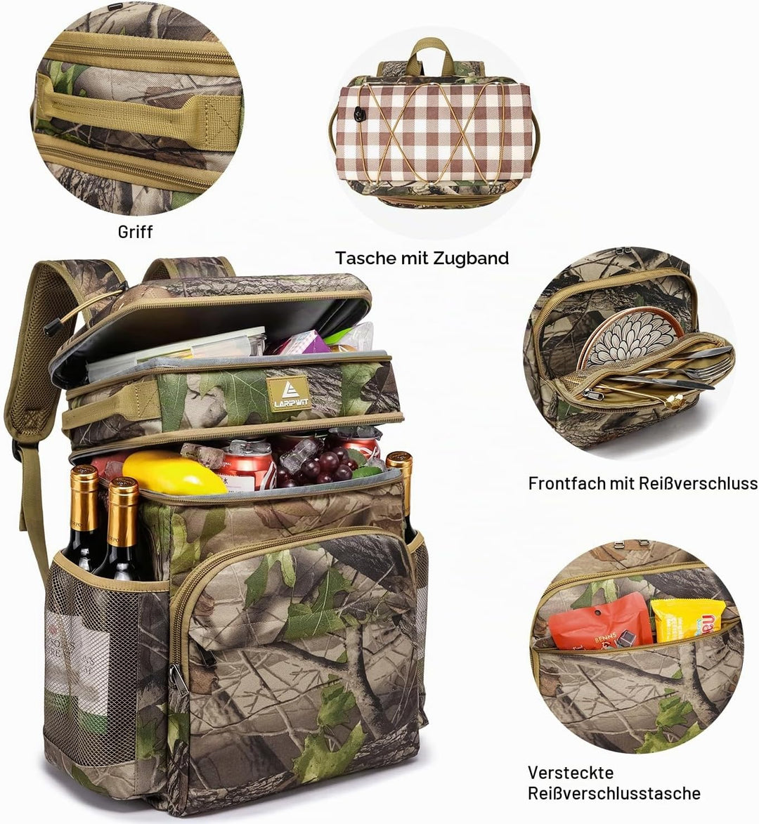 Laripwit Kühlrucksack 54 Dosen Thermo Kühltasche Rucksack Gross Isolierte Doppeldeck mit Kühlfach fü