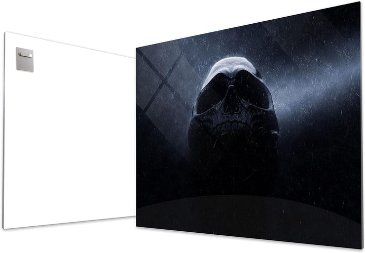 wandmotiv24 Totenkopf Wandbild aus Acrylglas, Grösse 60x45cm, Querformat, Schwarzer Schädel im Regen
