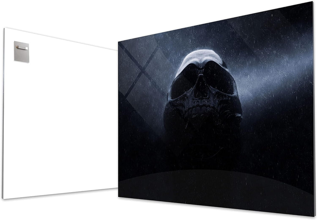 wandmotiv24 Totenkopf Wandbild aus Acrylglas, Grösse 100x75cm, Querformat, Schwarzer Schädel im Rege