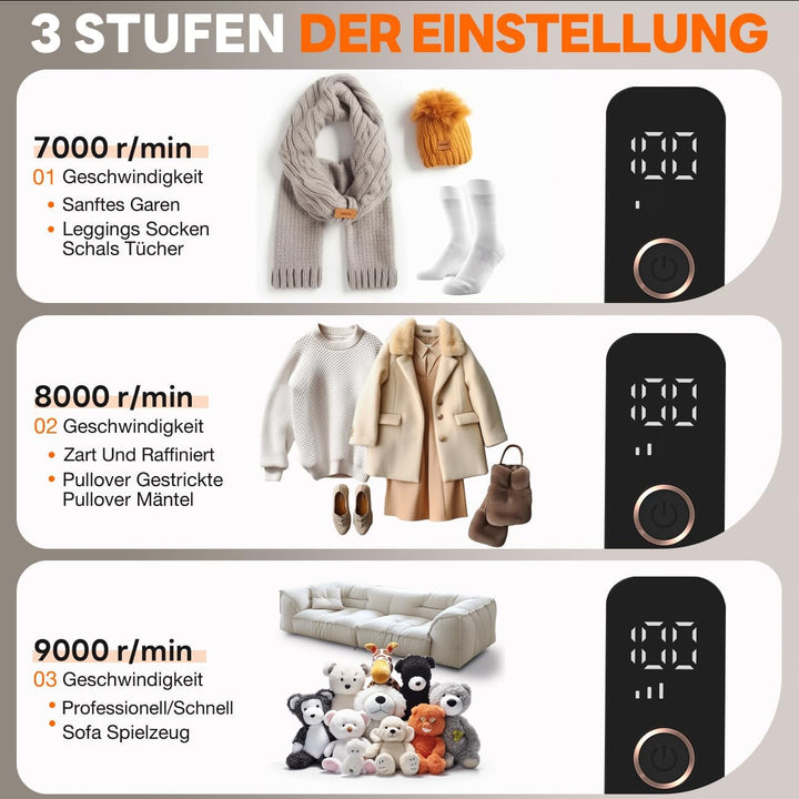 Fusselrasierer Elektrisch, Fusselentferner für 3 Einstellbaren Leistungsstufen, 6-Klingen-Kopf Fusse