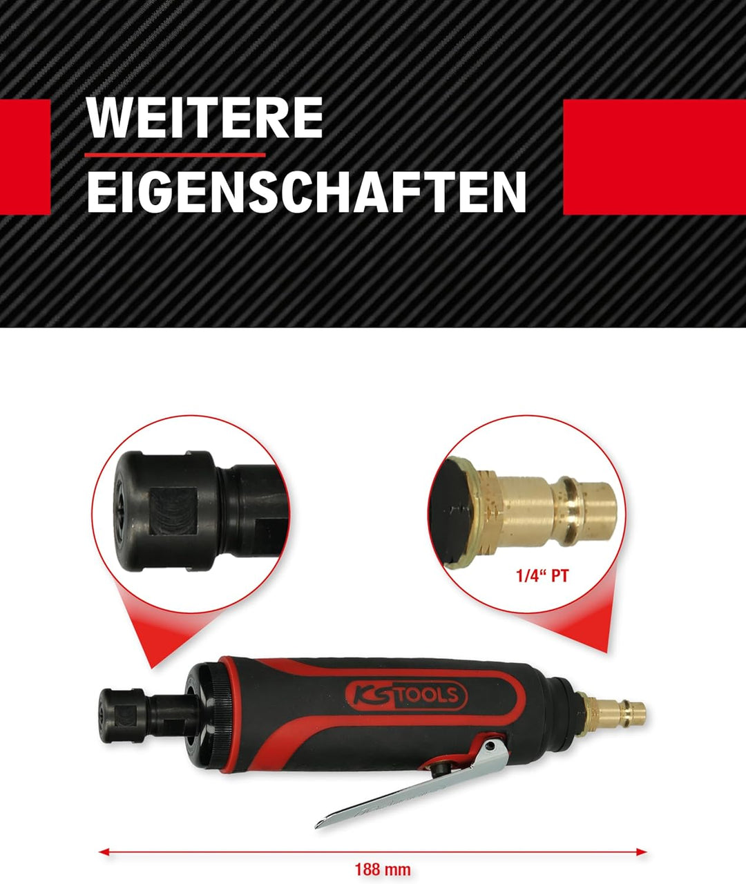 KS Tools Stabschleifer Druckluft 515.5410 6mm I Geradschleifer mit Drehzahl-Regulierung I Für HM-Frä