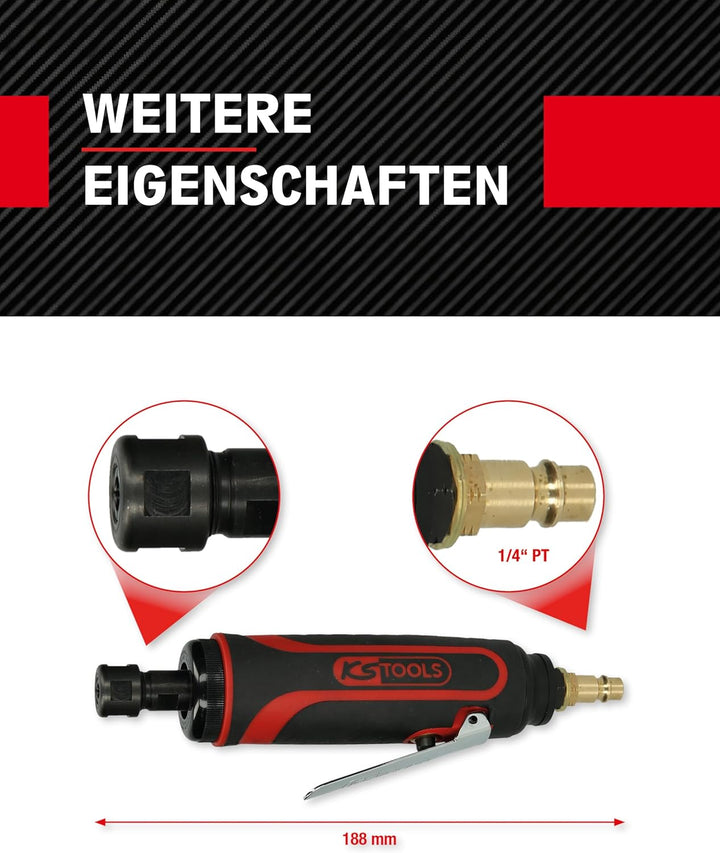 KS Tools Stabschleifer Druckluft 515.5410 6mm I Geradschleifer mit Drehzahl-Regulierung I Für HM-Frä