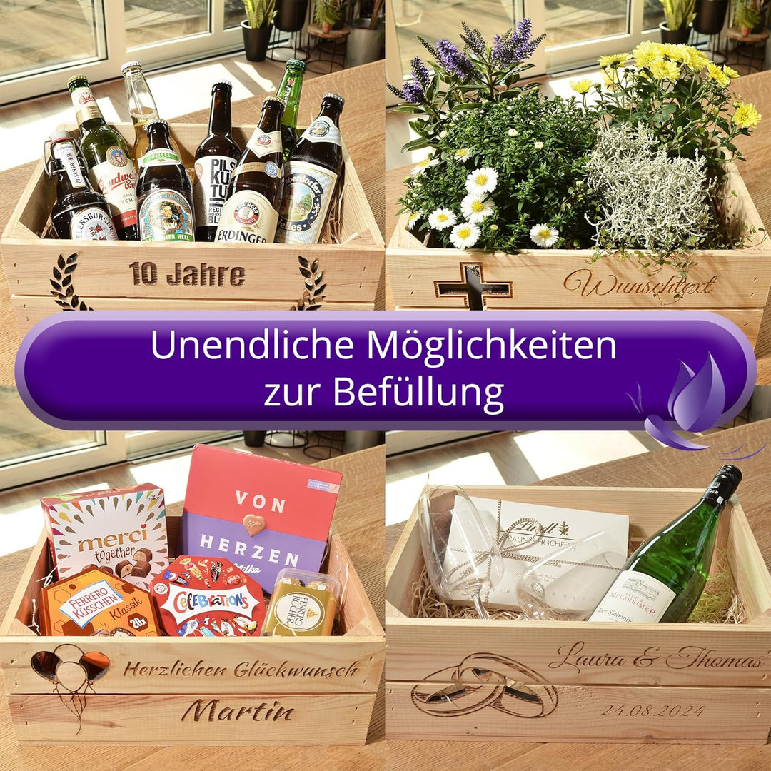 Holzkiste Personalisiert Kleeblatt mit Wunschtext für jeden Anlass - Graviert Ruhestand Geburtstag H
