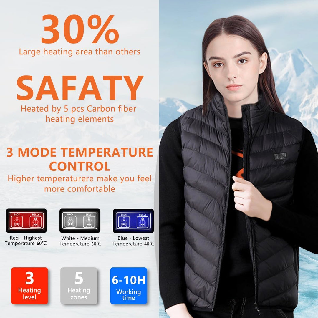 Beheizbare Weste für Herren Damen,Elektrische USB Heizwesten Mit 5V 10000 mAh Akku, Winter Warme Jac