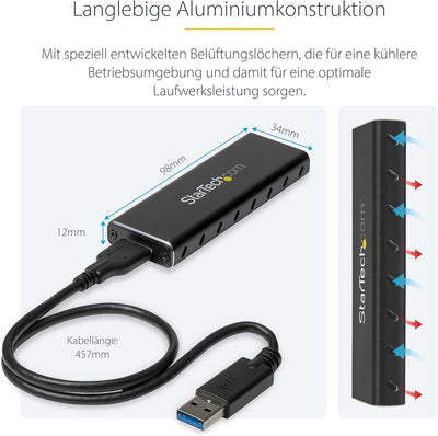 StarTech.com M.2 SSD Aluminiumgehäuse für USB 3.0 (5Gbit/s) mit UASP - Schwarz - M.2 NGFF SATA mit B