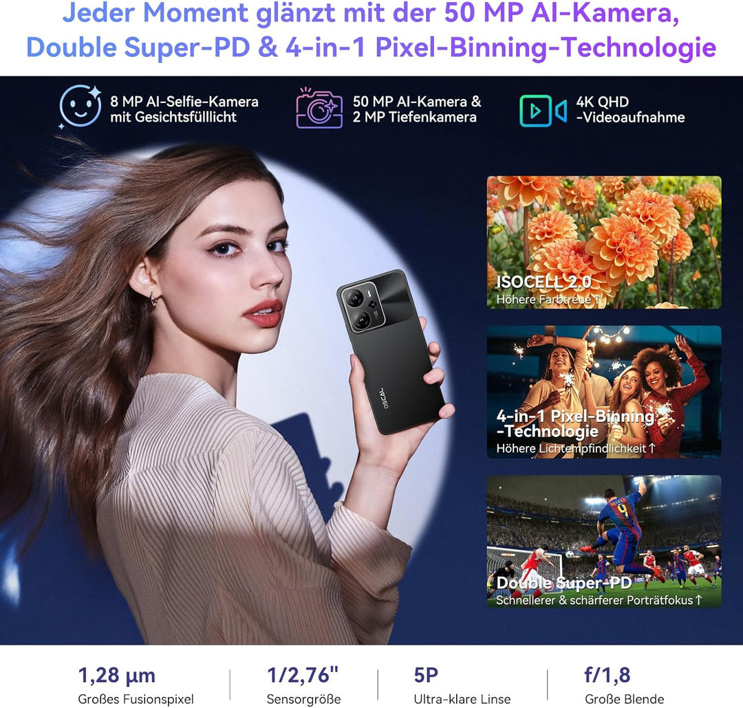 OSCAL Tiger 13 5G Handy ohne Vertrag Gemini AI 24GB+256GB/2TB, Android 14 Smartphone ohne Vertrag 90