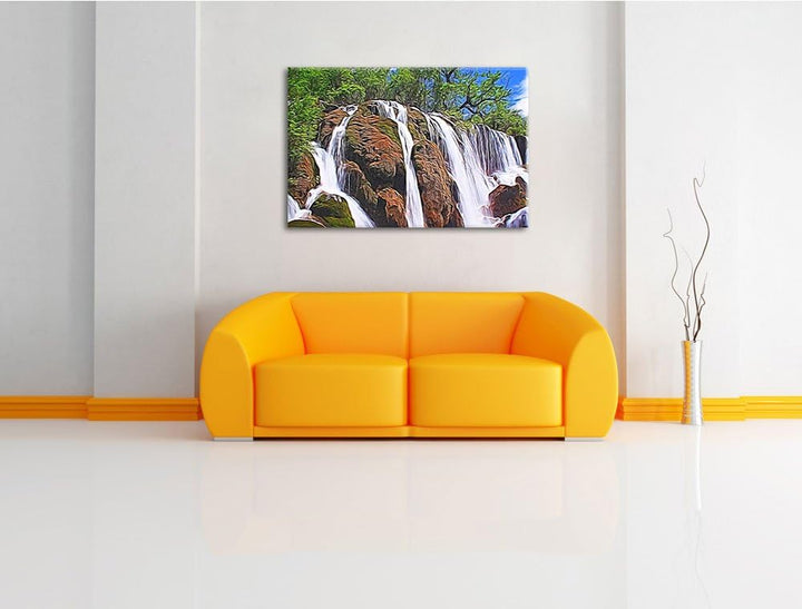 Wasserfall abstrakt Format: 120x80 auf Leinwand, XXL riesige Bilder fertig gerahmt mit Keilrahmen, K