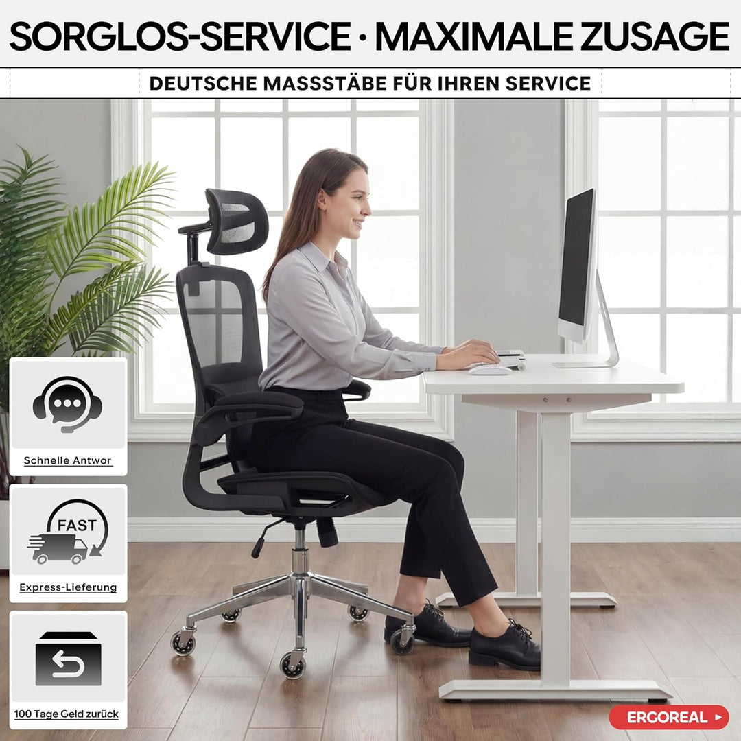 Schreibtischstuhl Ergonomischer Bürostuhl mit 150kg Tragkraft, verstellbaren Armlehnen, dynamischer