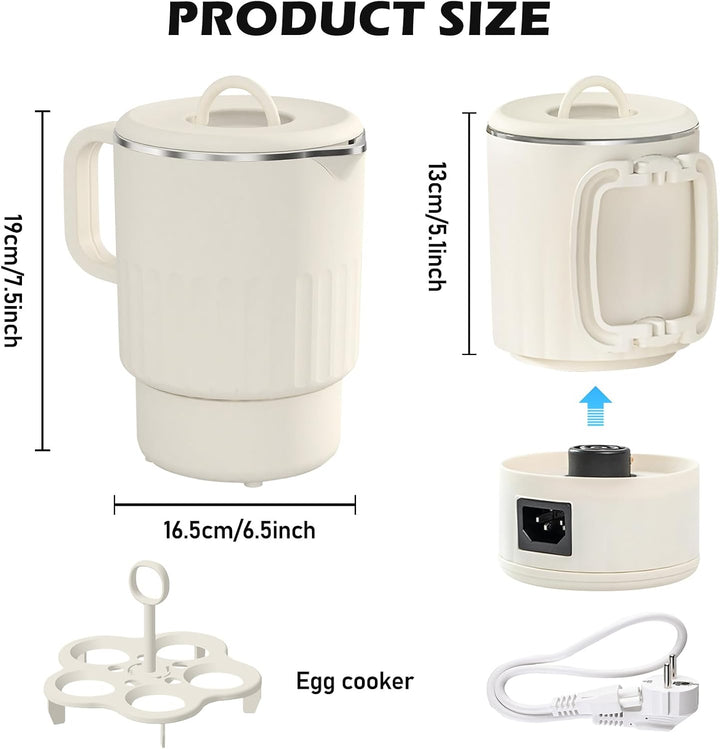 Faltbarer Wasserkocher 1L: 600W Edelstahl Reise Wasserkocher Camping, BPA-freier Elektrischer Wasser