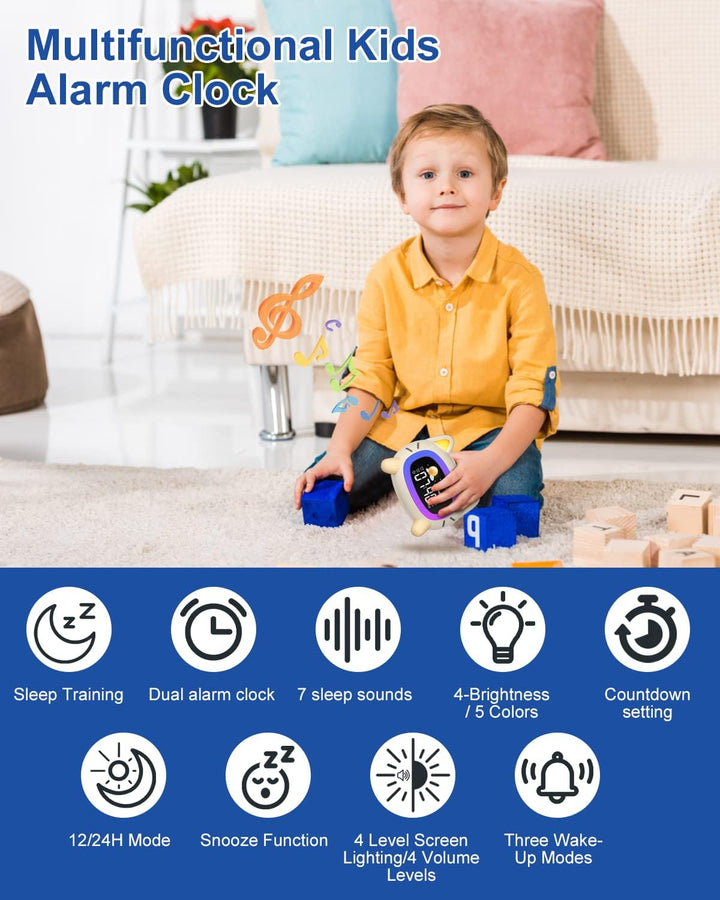 Uplayteck Wecker Kinder, Katze Schlaftrainer Kinderwecker Digital Mit Soundmaschine, Buntem Licht, S