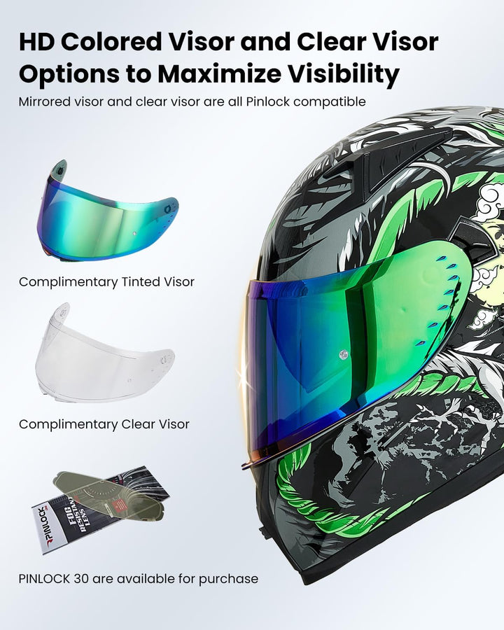 ILM Motorradhelm Integralhelm Herren Damen-Motorcycle Helmet mit 2 Visieren Pinlock-kompatiblen klar