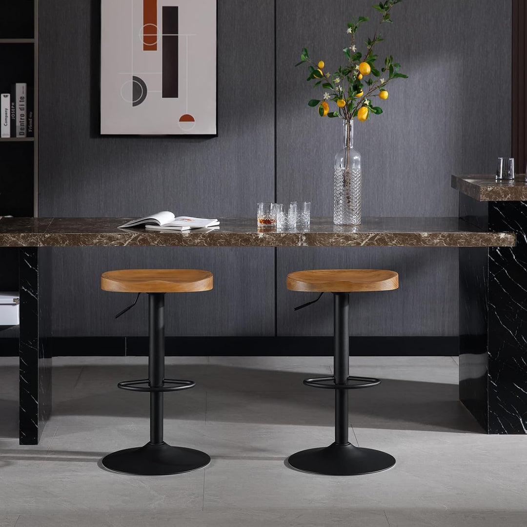 WOLTU Barhocker 2er Set, Hocker höhenverstellbar, Holz, Dunkle Holzoptik | Barstuhl mit Sattelsitz F