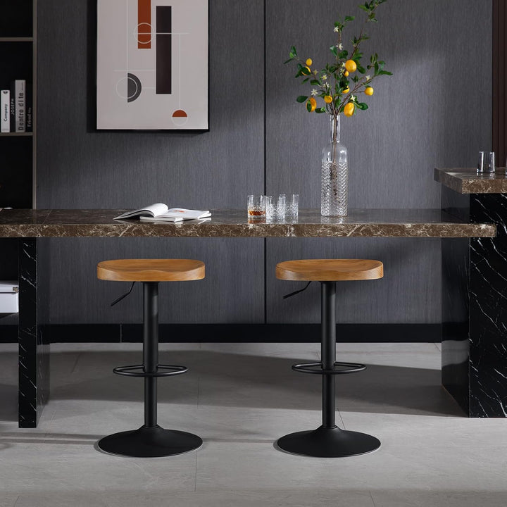 WOLTU Barhocker 2er Set, Hocker höhenverstellbar, Holz, Dunkle Holzoptik | Barstuhl mit Sattelsitz F