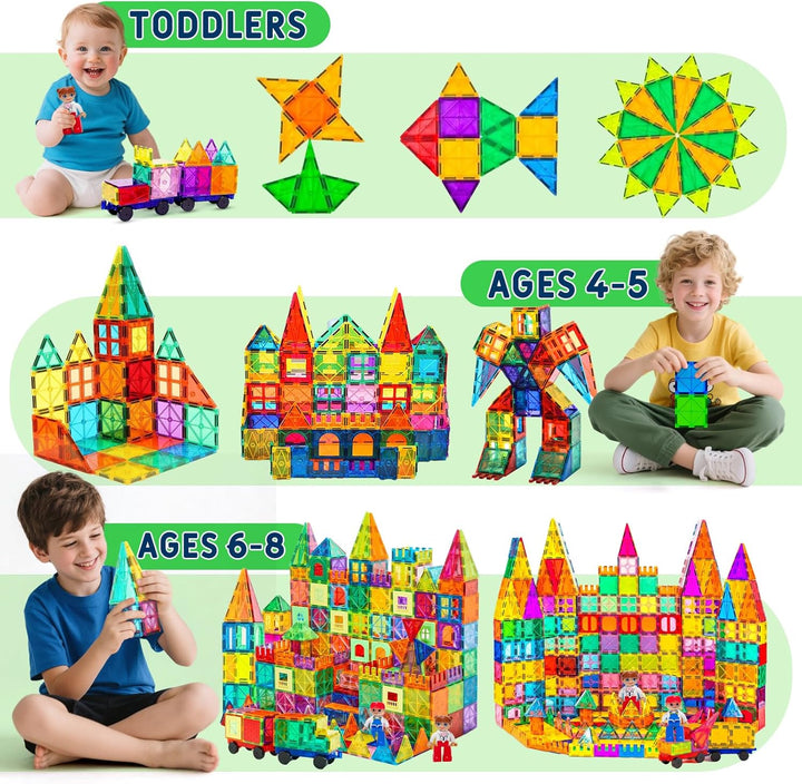 120pcs Magnetische Bausteine Spielzeug mit 2 Magnetfiguren und 2 Autos, Magnetbausteine für 3 4 5 6