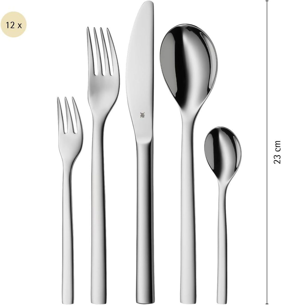 WMF Atria Besteck Set 12 Personen, Essbesteck 60 teilig, Monobloc-Messer, Cromargan Edelstahl polier