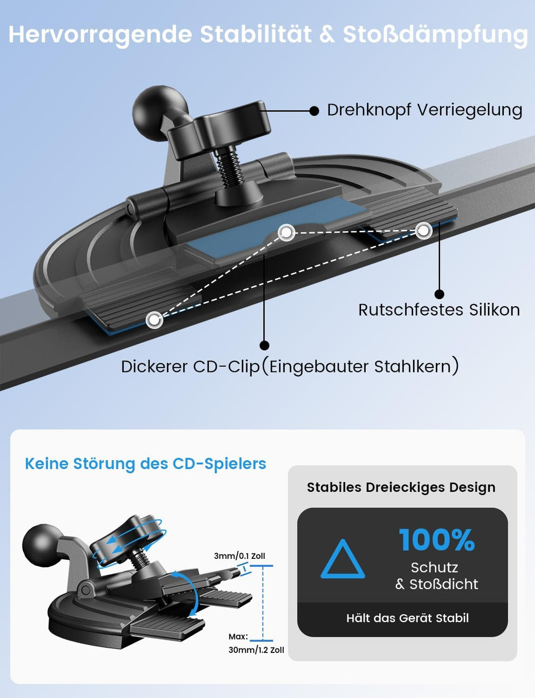 OHLPRO Tablet Halterung Auto CD Schlitz, 360° Drehbar iPad Autohalterung Tablethalterungen vorne CD