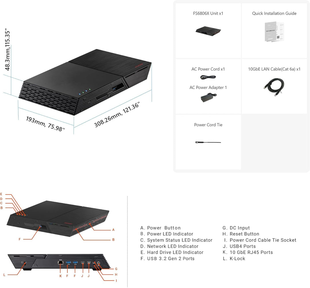 Asustor FLASHSTOR 6 Gen2 FS6806X, 6 Bay M.2 SSD NAS Netzwerkspeicher, AMD Ryzen Quad Core 2.3GHz, 8G
