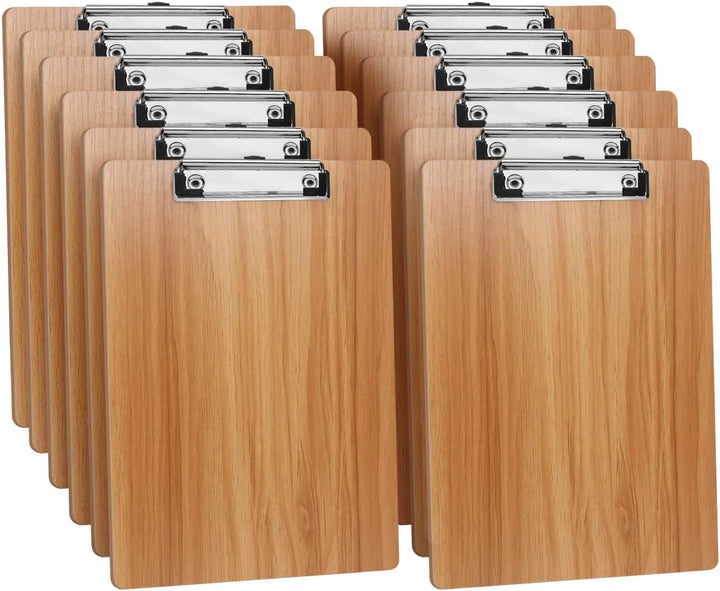 (12 Stück) Klemmbrett Holz A4,Schreibbrett Klemmbrett mit Metalklemme und Aufhängeose, A4 Clipboard