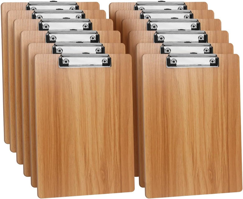 (12 Stück) Klemmbrett Holz A4,Schreibbrett Klemmbrett mit Metalklemme und Aufhängeose, A4 Clipboard