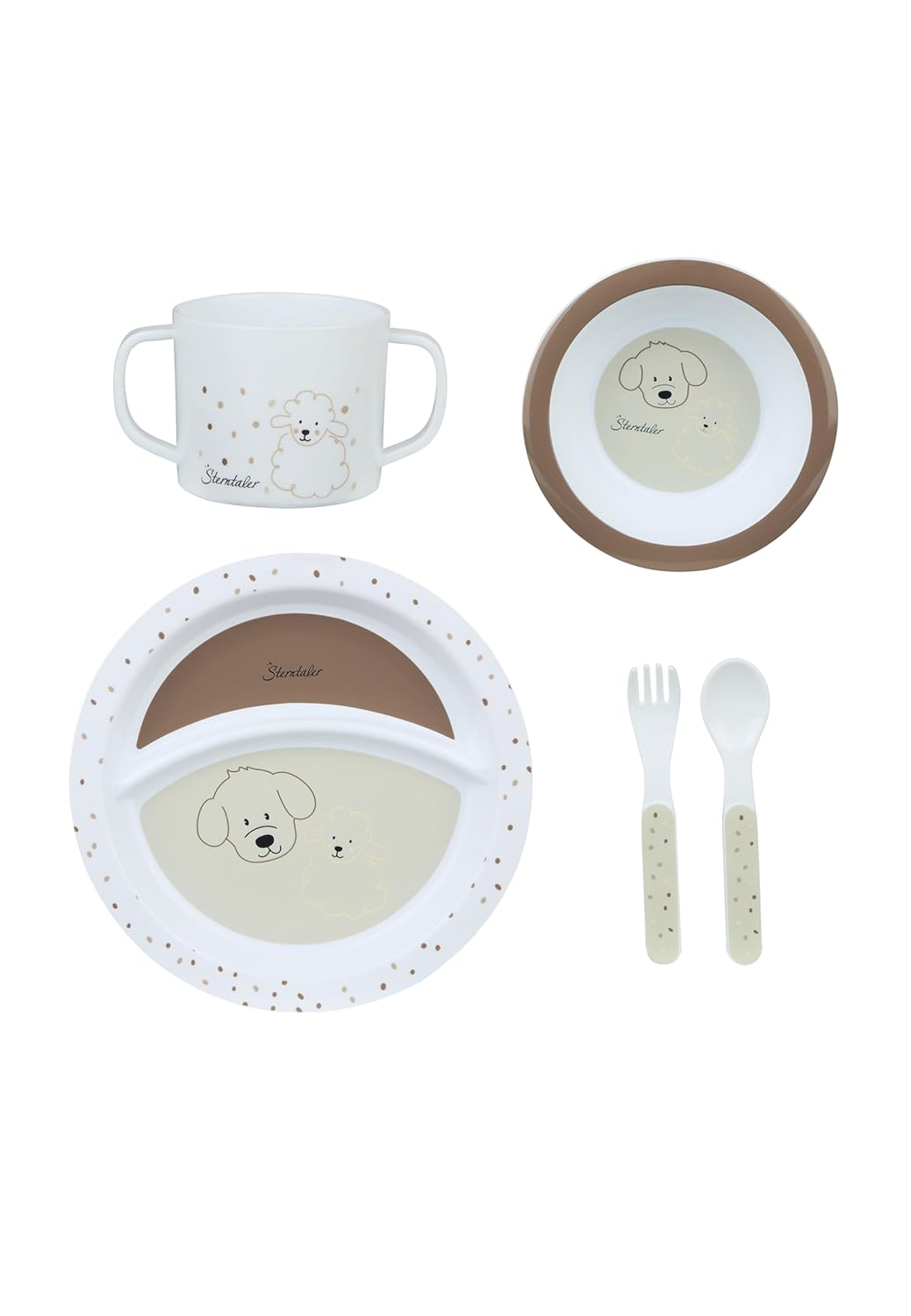 Sterntaler Geschirrset Bauernhof - Baby und Kinder Geschirr mit rutschfestem Sockel an Teller, Tasse