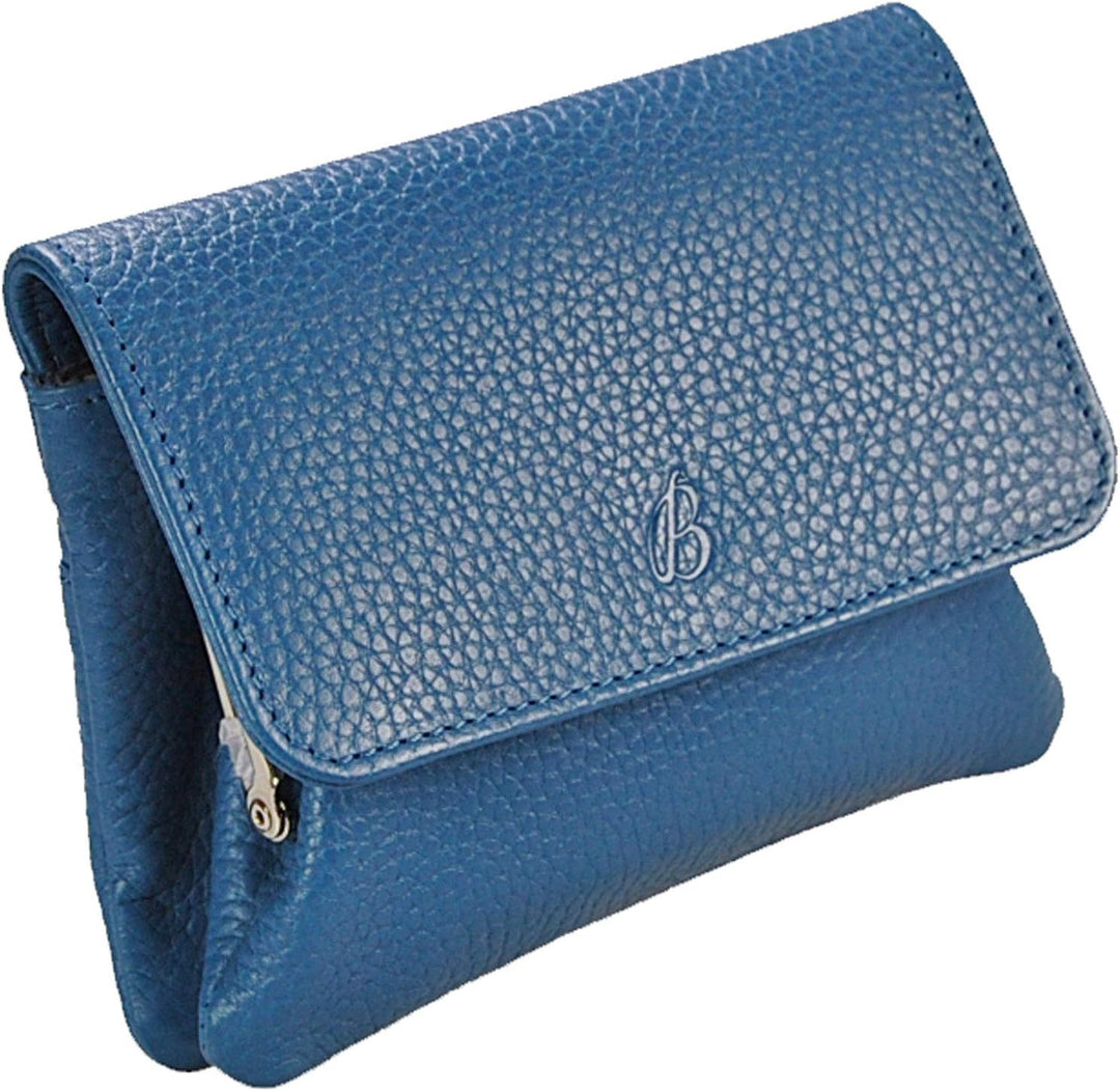 GoBago Damenbörse Nappa Leder grosse Knipsbörse Bügelbörse Geldbeutel Börse (Blau), Blau
