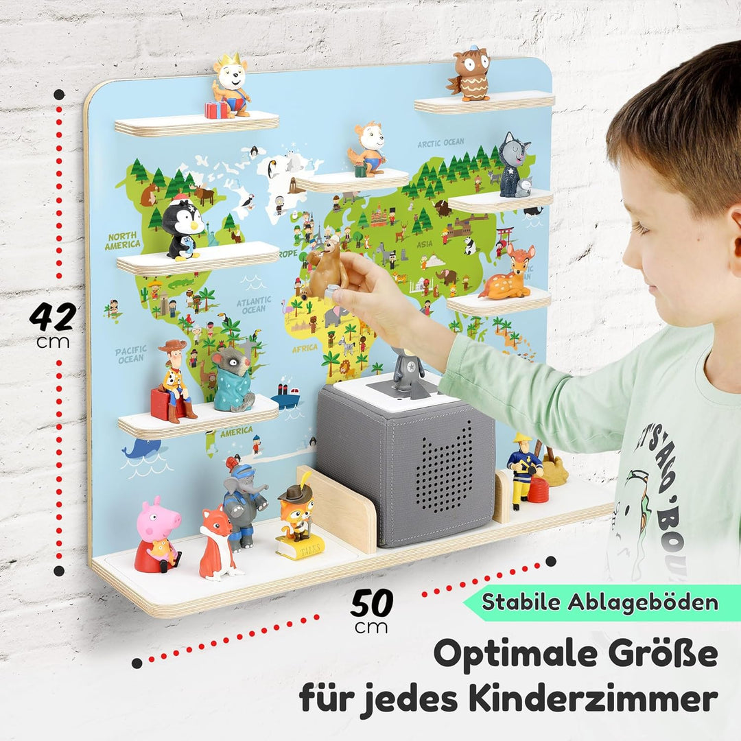 stadtecken Holzregal für Musikbox I Geeignet für die Toniebox und ca. 50 Tonies I Perfekte Tonie Auf