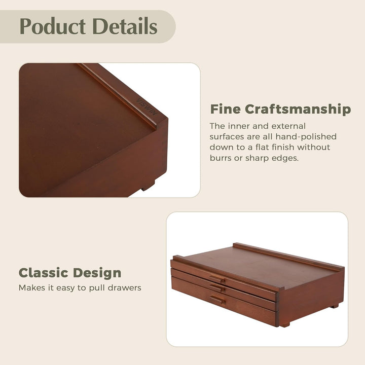 VISWIN 3-Schublade Holz Artist Supply Storage Box mit abnehmbaren Trennwänden, Premium Buche Holz Ar