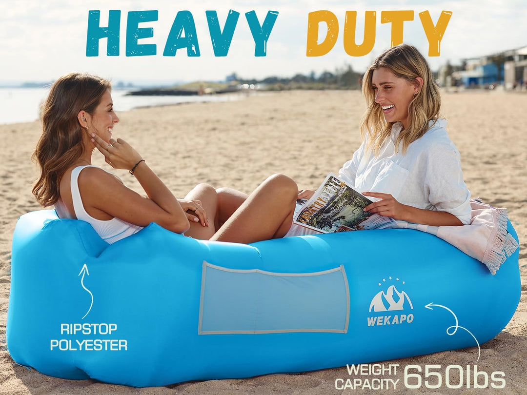 Wekapo Aufblasbarer Lounger mit Tragebeutel, Sicherungsstock und Pflaschenöffner für Reisen, Camping