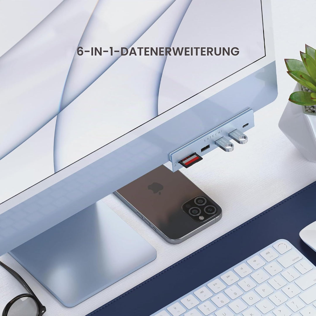 SATECHI USB-C Klemm Hub, für iMac M4, USB-C Daten, 3X USB-A 3.0, Micro-/SD Kartenleser, für iMac M4
