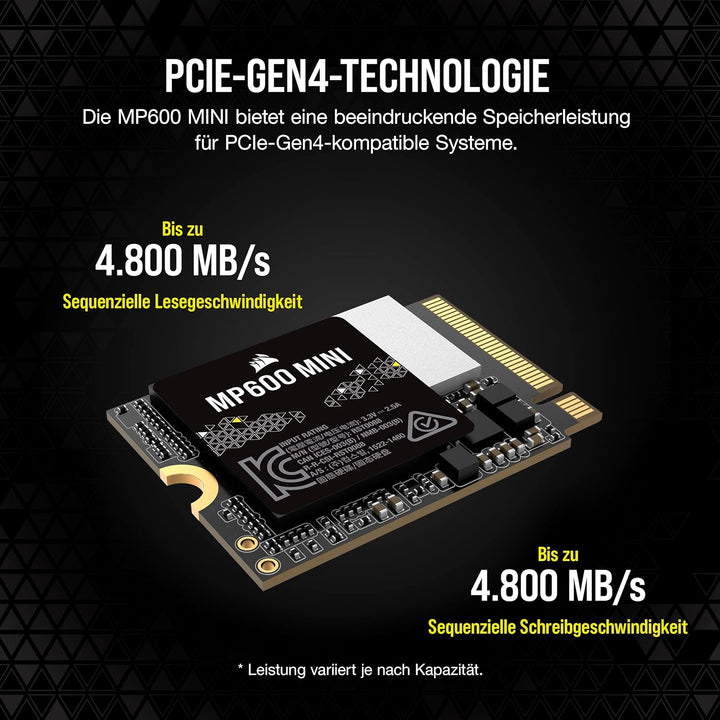 Corsair MP600 Mini 1 TB M.2 NVMe PCIe x4 Gen4 SSD – M.2 2230 – Bis zu 7.000MB/Sek. Sequentielles Les