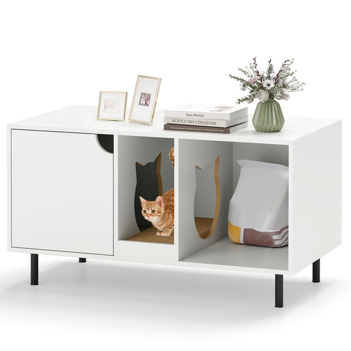 COSTWAY Katzenschrank für Katzentoilette, Katzenklo Schrank mit Kratzbrett & Eingang in Katzenform &