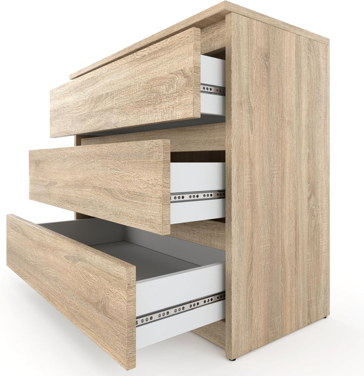 Kommode mit 3 Schubladen – Schmale Schlafzimmer Kommode, Modernes Sideboard Holz - Sonoma – 80 x 71,