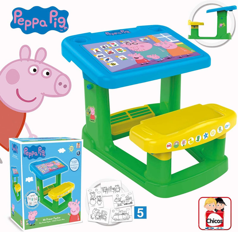 Chicos - Mein erster Schreibtisch, Kindertisch, inkl. Peppa Wutz Lamellen Ab 24 Monaten, 57,5 x 72,5